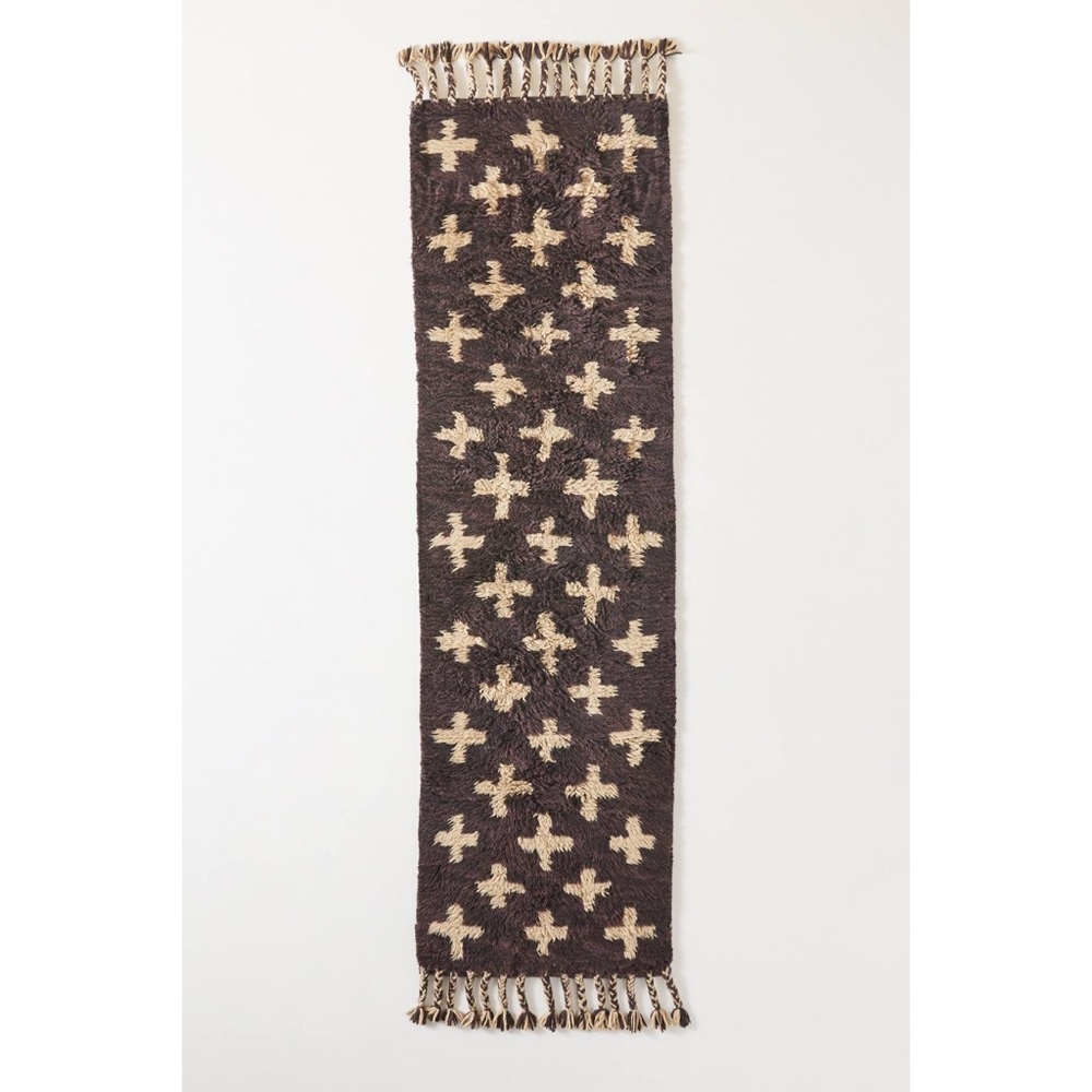 Anthropologie Moroccan Cross Handwoven Wool Shag Rug Runner